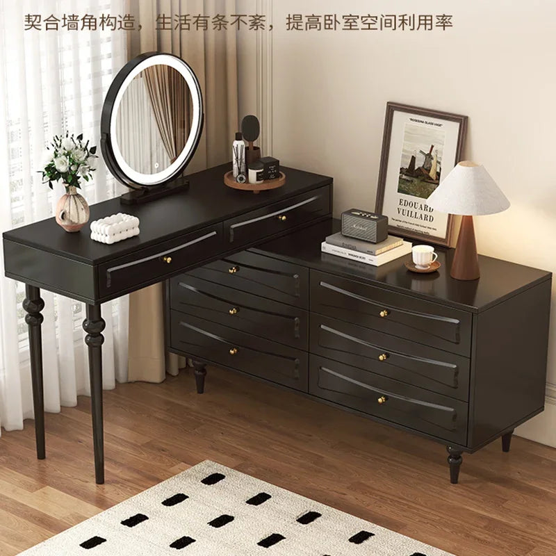 American Solid Wood Dresser Modern Simple Bedroom Vanity Table with Mirror Storage Cabinet Home Furniture Tocador Mueble FYDT