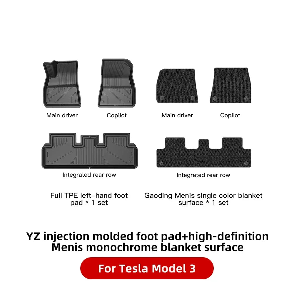 YZ For Tesla Floor Mats Model 3 Y 2021-2024 Car Four Seasons Waterproof Non-slip Floor Mat NEW  TPE Special Car Accessories