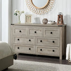 Farmhouse 7 Drawers Tv Stand, Wood Rustic, Storage Dressers Organizer for Bedroom, Living Room,Hallway, Light Rustic Oak