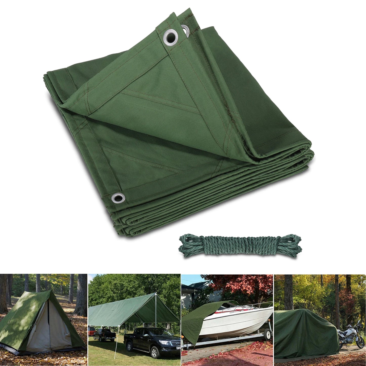 Canvas Tarp with Rustproof Grommets 450gsm Heavy Duty Multipurpose Tarpaulin Cover for Canopy Tent  Roof Camping Woodpile