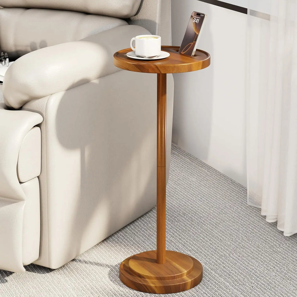 Drink Table,Compact Side Table with Phone Slot and Weighted Base, Durable Pedestal Table Accent for Living Room,Office