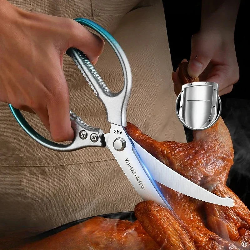 Kitchen Scissors High Hardness Curved Blade All Steel Scissors Household Sharp Cutting Chicken，Fish and Meat Food Scissors