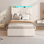 Vabches Lift Up Twin Size Bed Frame with Storage Headboard Upholstered Platform Bed Frame w Charging Station&LED Light Bedroom