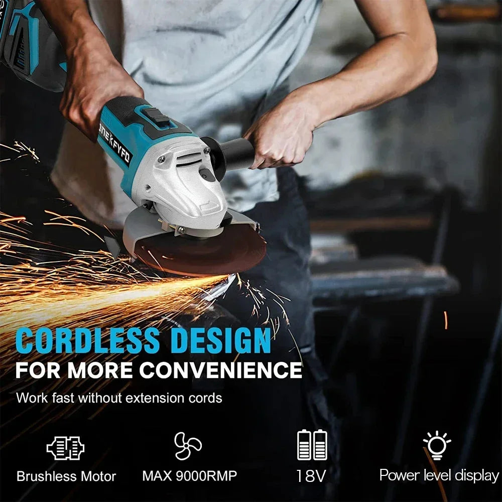 125mm Cordless Brushless Rechargeable Electric Angle Grinder Grinding Machine DIY Woodworking Power Tool For Makita 18V Battery