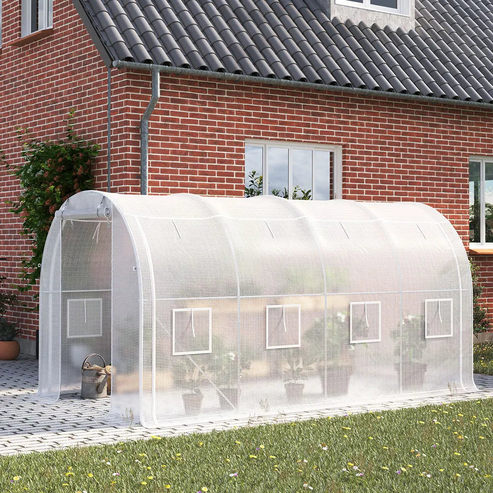 White 4M Outdoor Tunnel Greenhouse with Steel Frame