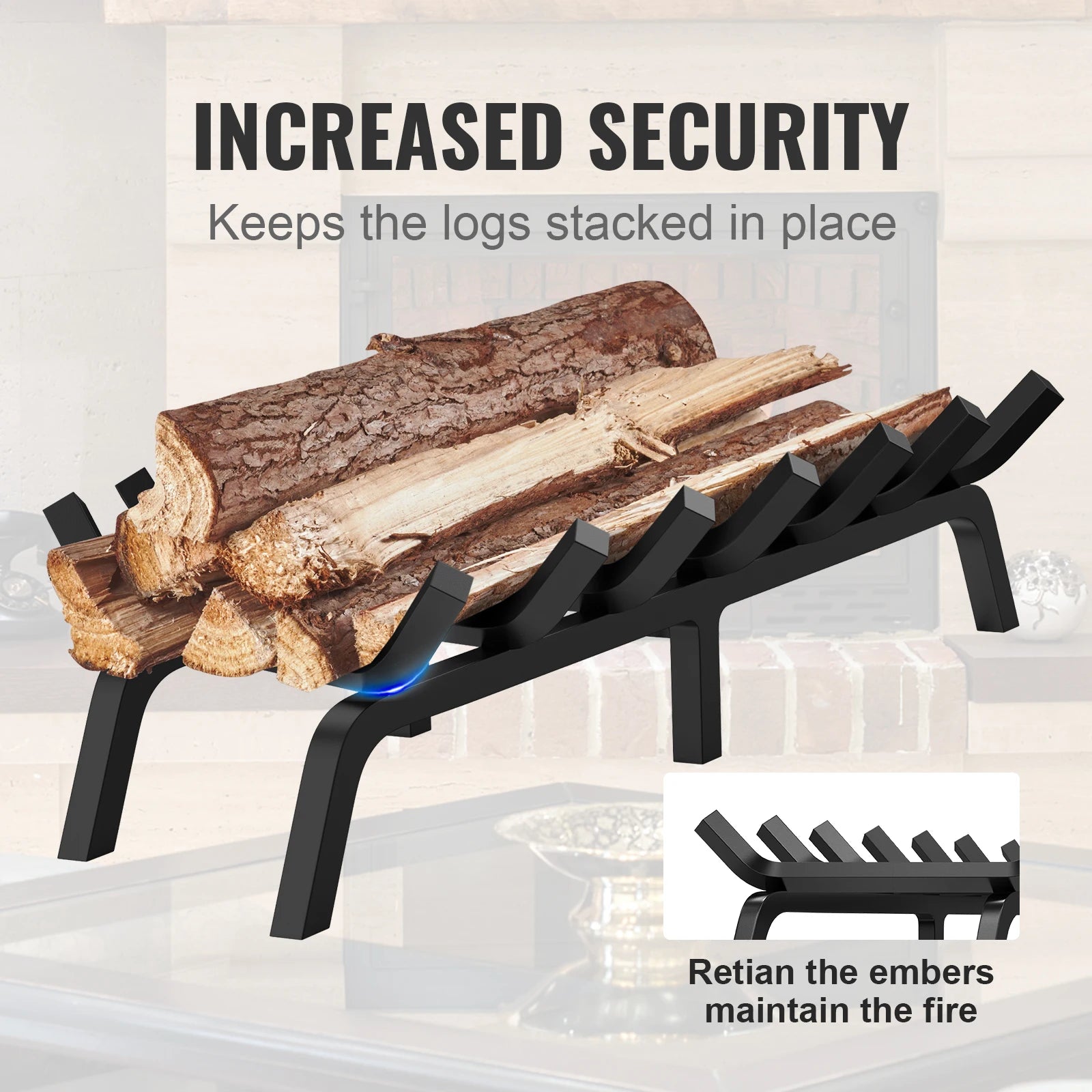 VEVOR Fireplace Log Grate Fireplace Grate with 6 Legs 3/4’’ Solid Powder-coated Steel Bars Log Firewood Burning Rack Holder