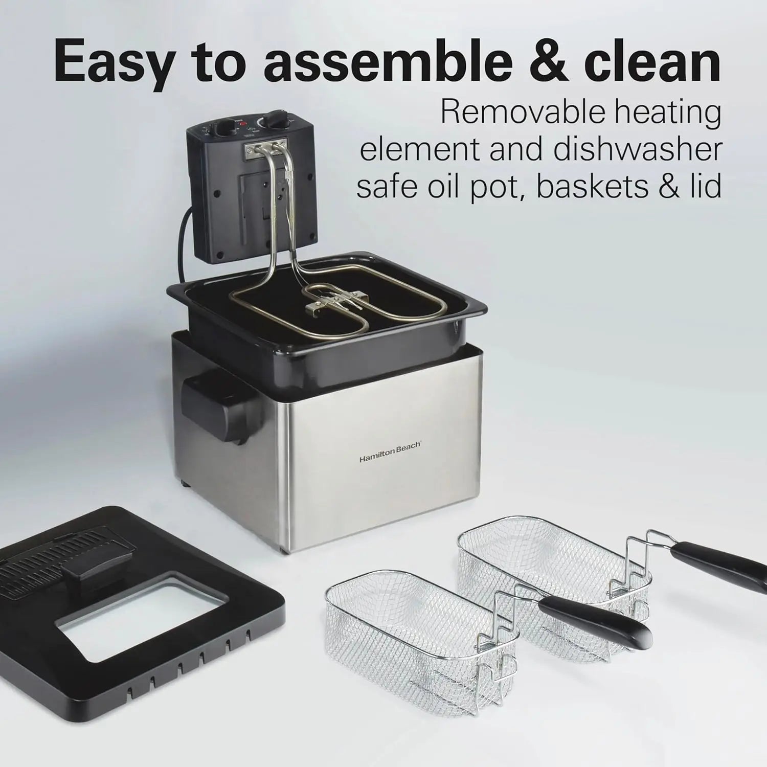Electric Deep Fryer with 2 Baskets and Lid, 4.5 Liters / 19 Cups Oil Capacity, Temperature Control, View Window,