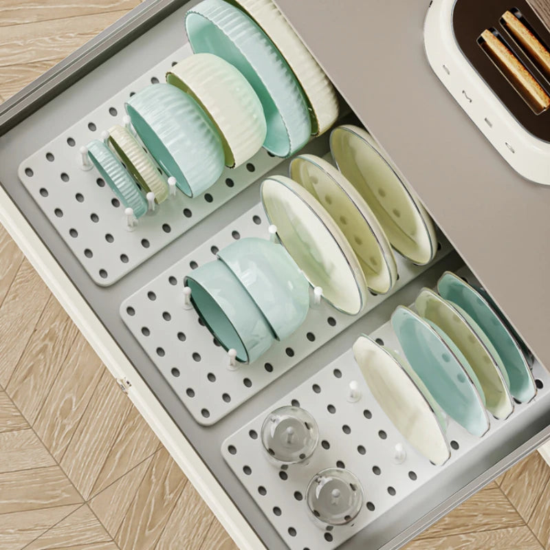 Household Perforated Kitchen With Retractable Dish Rack And Drain Tray Partition Design, Kitchen Countertop And Cup Storage Rack