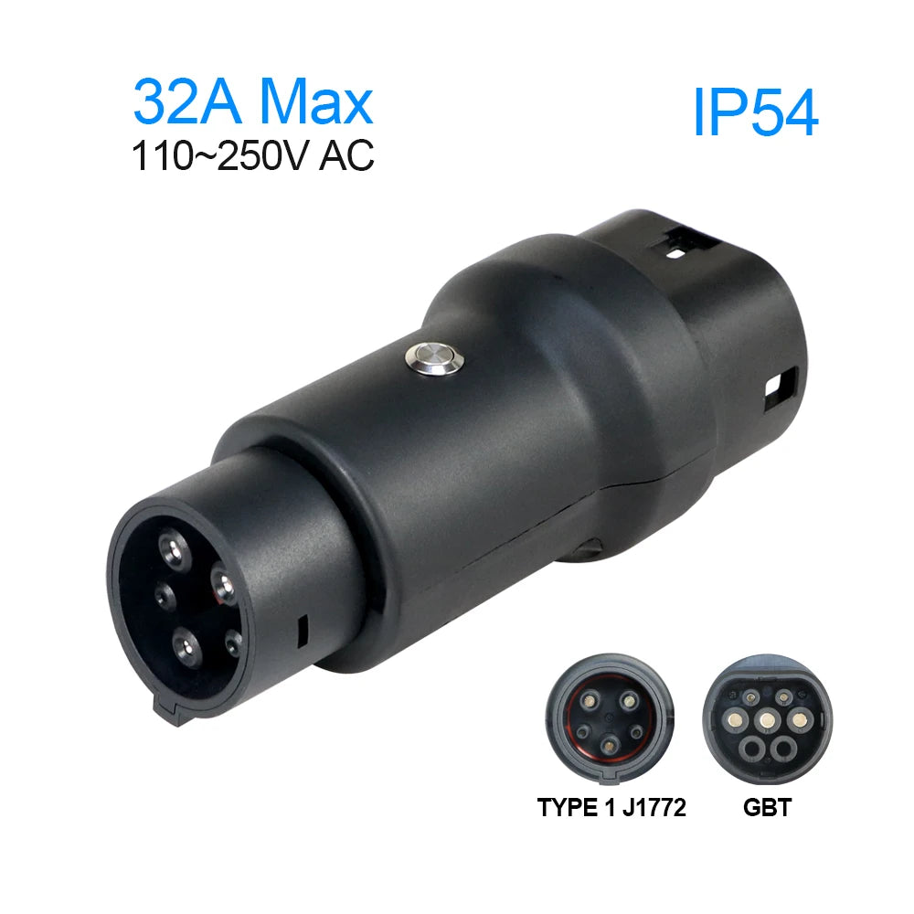 Kolanky GBT To Type1 Adapter 32A 7.2kw GB/T Female Plug with Type 1 Female Converter J1772 Electric Car For Ford Chevrolet Tesla