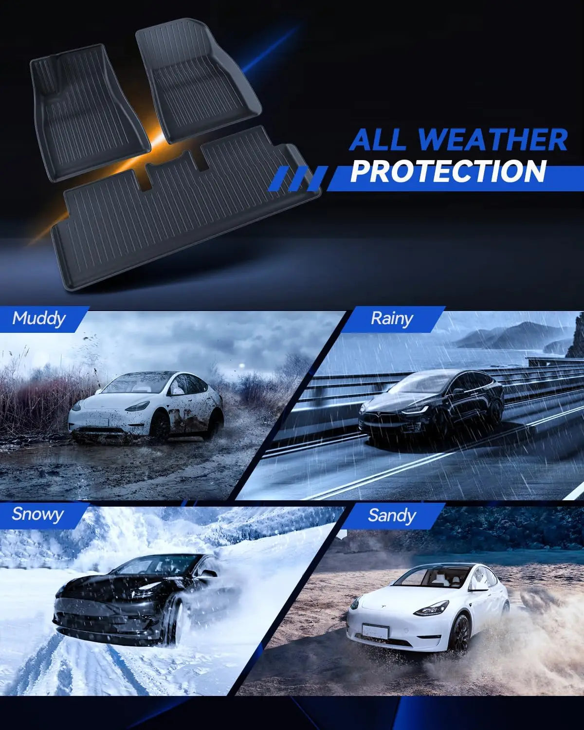 Floor Mats For Tesla Model 3 Highland 2025 All Weather Front Rear Cargo Liner Mat, Waterproof Anti-Slip Mats Accessories