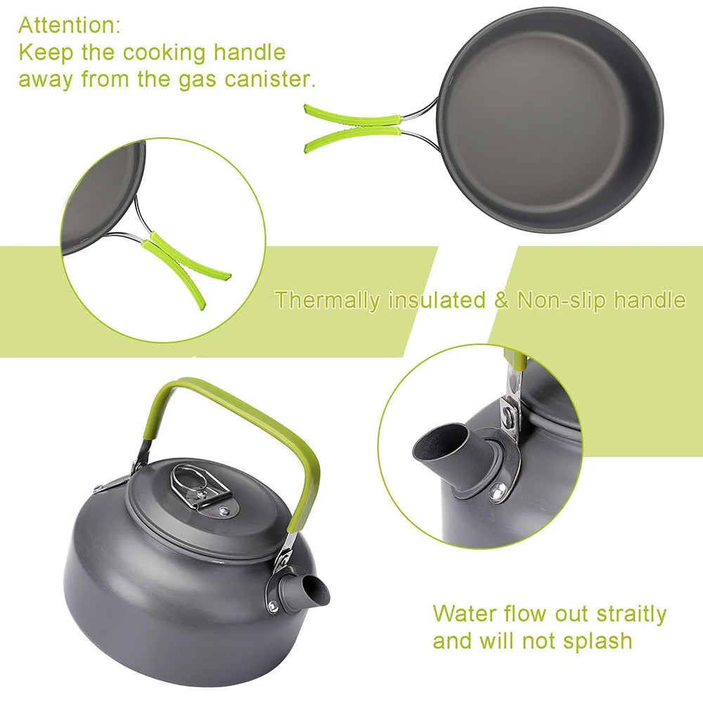 Outdoor camping cooking set hard aluminum alloy outdoor tableware kettle cooker cooking pots and bowls hiking barbecue picnic