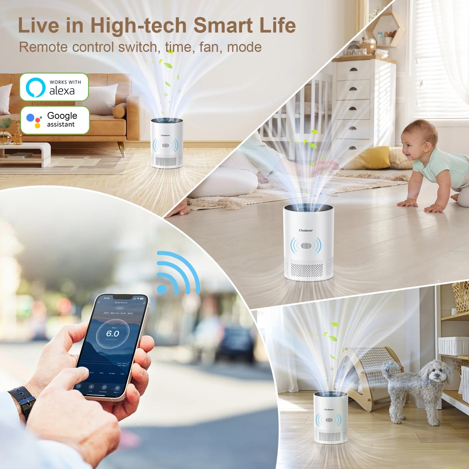Chuboor Air Purifier for Home Allergies Pet Hair in Bedroom Covers Up to 360 ft²  3-in-1 Filter with HEPA Remove Dust Smoke Odor
