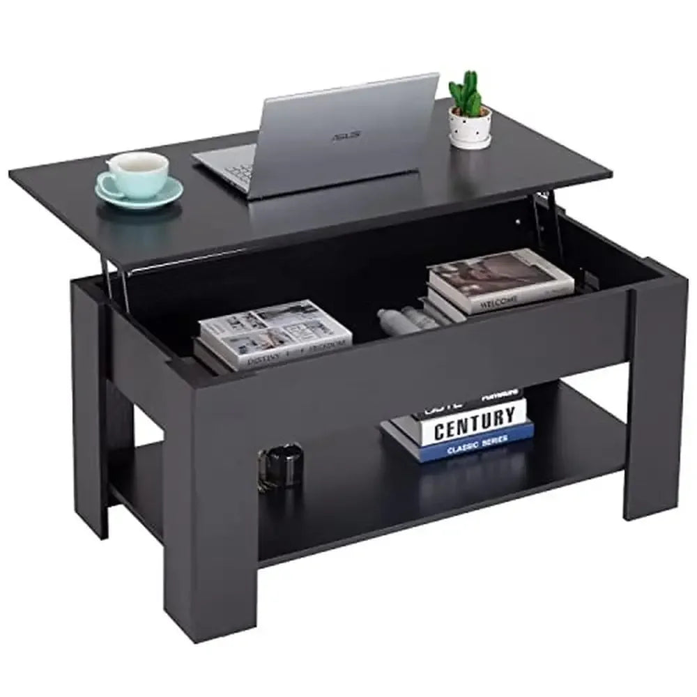 Black Modern Lift Top Coffee Table w/ Hidden Storage & Shelf | AlluCanFind