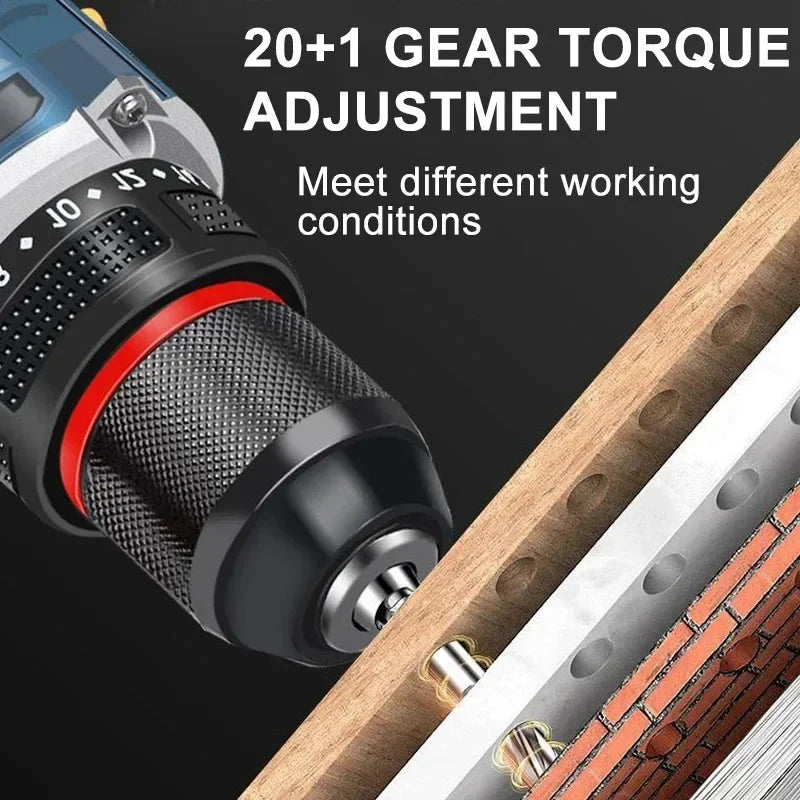 16.8V 70N.m Brushless Cordless Drill Self-locking Chuck Electric Screwdriver 20+1 Torque 2-Speeds Power Tools 2x 2.0Ah Batteries