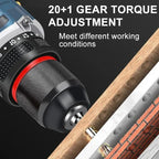 16.8V 70N.m Brushless Cordless Drill Self-locking Chuck Electric Screwdriver 20+1 Torque 2-Speeds Power Tools 2x 2.0Ah Batteries