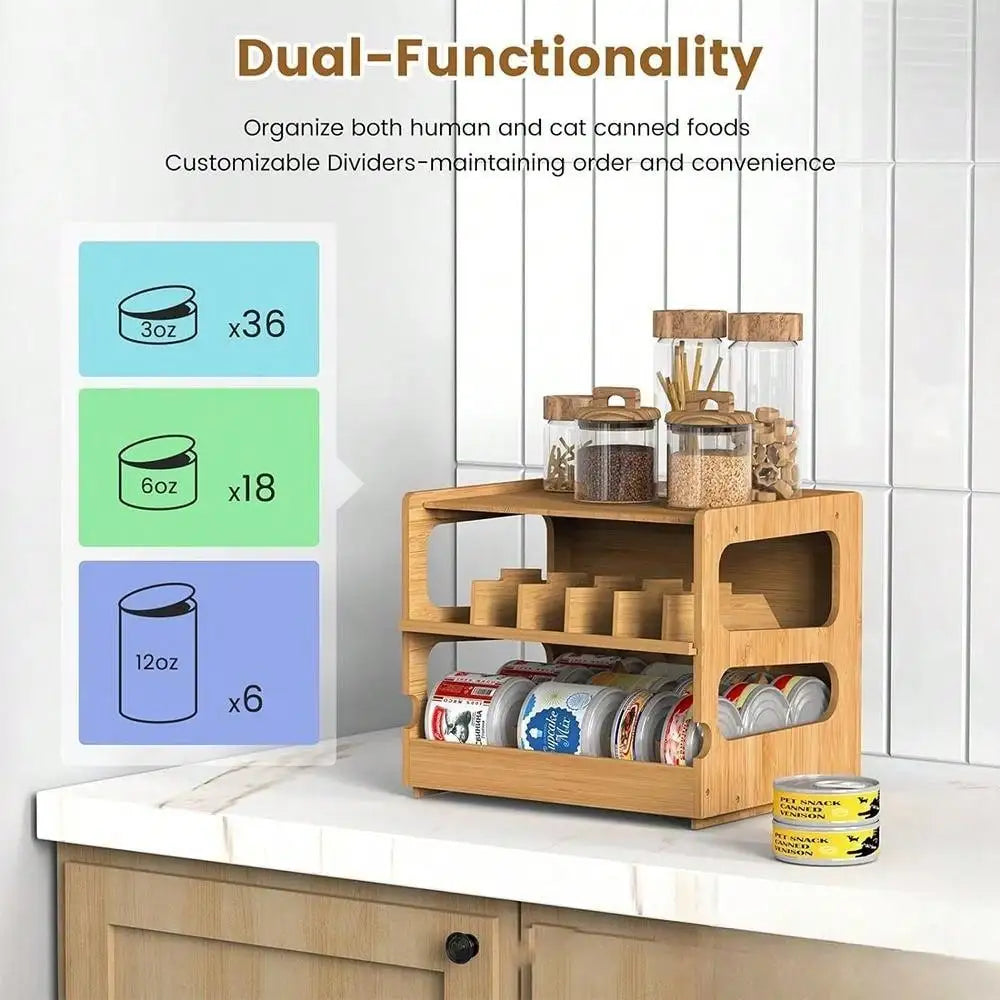 Pantry Organizer Pet Can Organizer for Pantry, Organizer, 2 Tier Stackable Can Storage Rack Ideal for 36 Human and Pet Food Cans