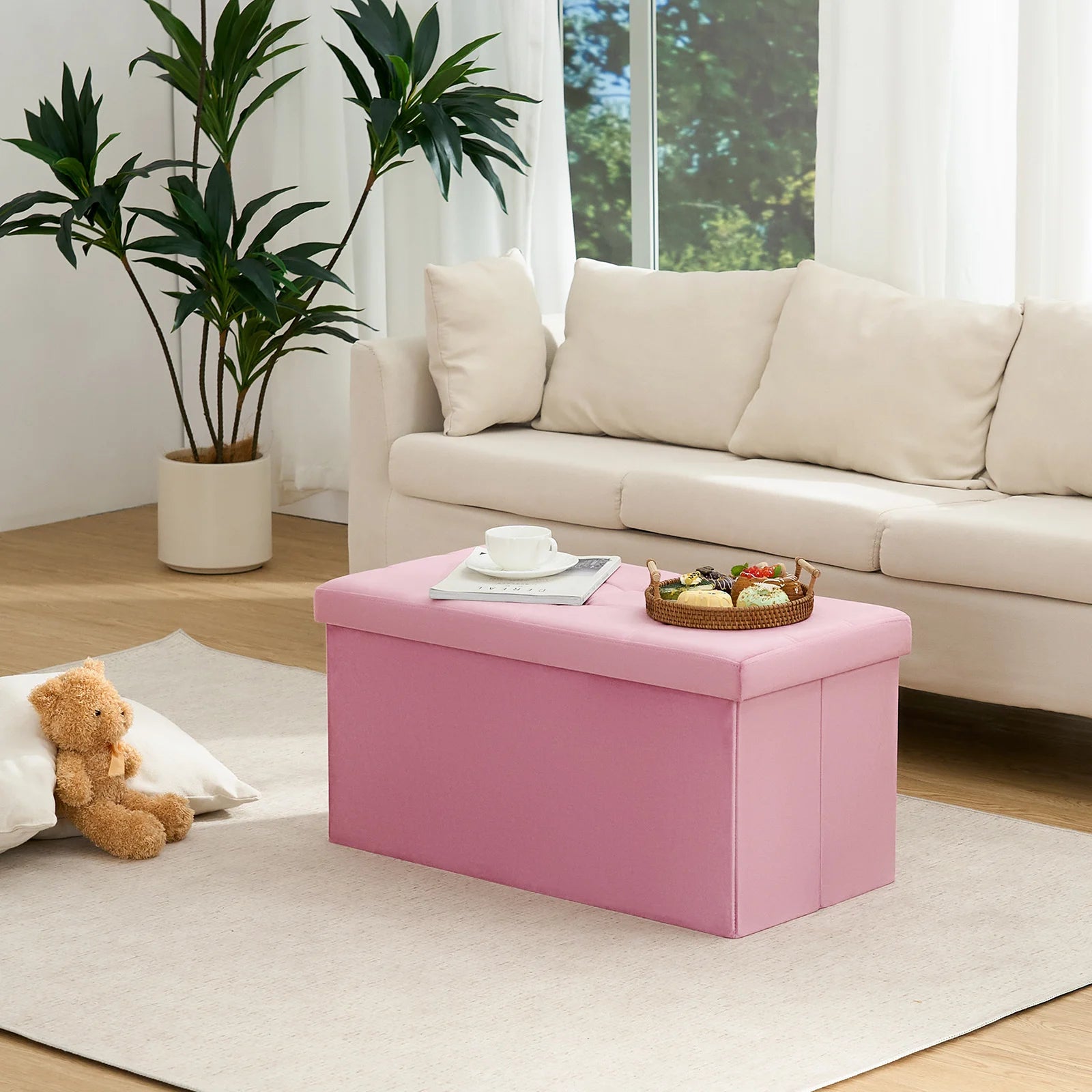 30 Inches Folding Storage Ottoman Bench Ottoman With Storage FootStool For Bedroom Living Room Holds Up To 570 Lb