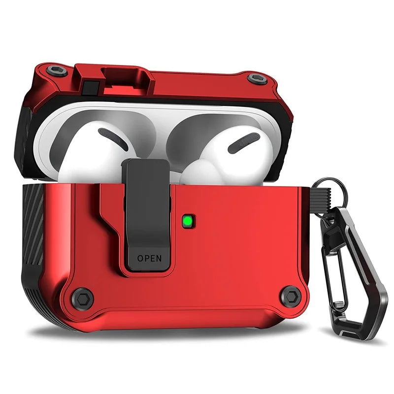 Dual Protective Case for AirPods Pro 2 and AirPods 4 2024 with Locking Clip Carbon Fiber Shockproof Keychain Magnetic Lid