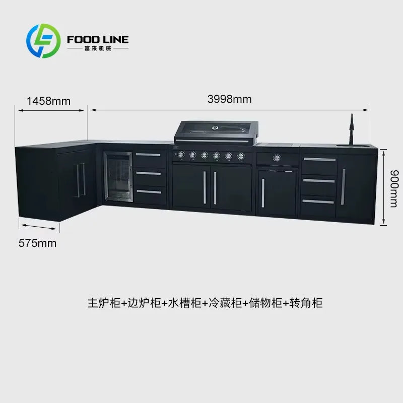 Customized Modern Outdoor Kitchen Cabinets Stainless Steel Gas Grill Worktop 304 Cabinet with Acrylic Door Panel Outdoor Storage