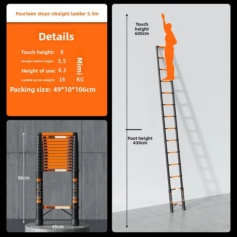 Thickened carbon steel telescopic ladder Multifunctional herringbone ladder Bamboo ladder Lifting  folding engineering staircase