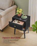 VASAGLE Bedside Table, Side Table with Storage Drawer and Open Shelf, Solid Wood Legs, End Table for Living Room, for Bedroom