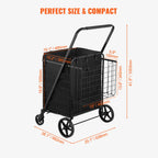VEVOR Folding Shopping Cart with Removable Waterproof Liner 106/330LBS Large Capacity 360° Swivel Wheels Dense Metal Mesh Base