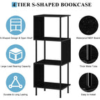 3-Tier Black S-Shaped Space-Saving Bookshelf for Small Rooms | Multi-Use in Office,Kids,Living Room,Bedroom & Home Corne