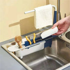 Kitchen Telescopic Sink Organizer Rack Telescopic Faucet Organizer for Soap Towel Sponge Storage Adjustable Shelf Storage Rack