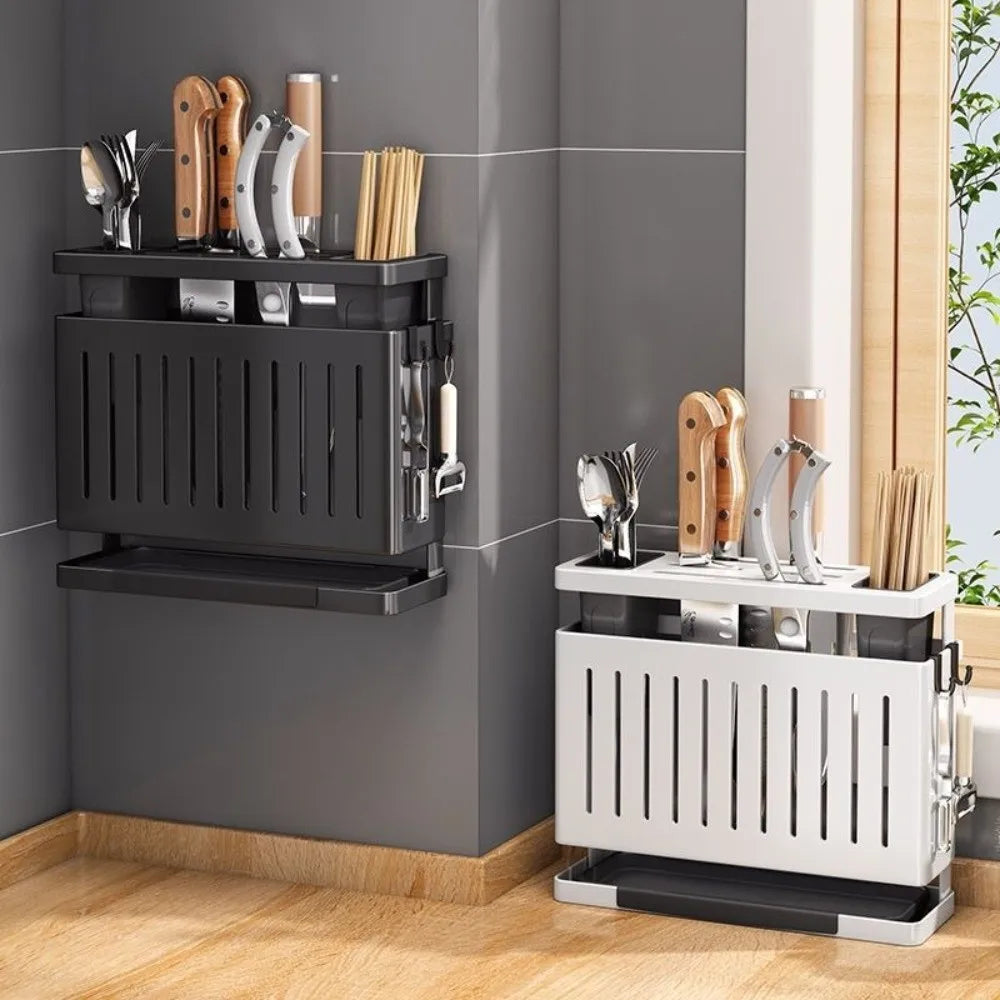 Carbon Steel Kitchen Storage Rack Multiple Brackets Detachable Cutlery Display Organizer Integrated Space Saving Drain Rack