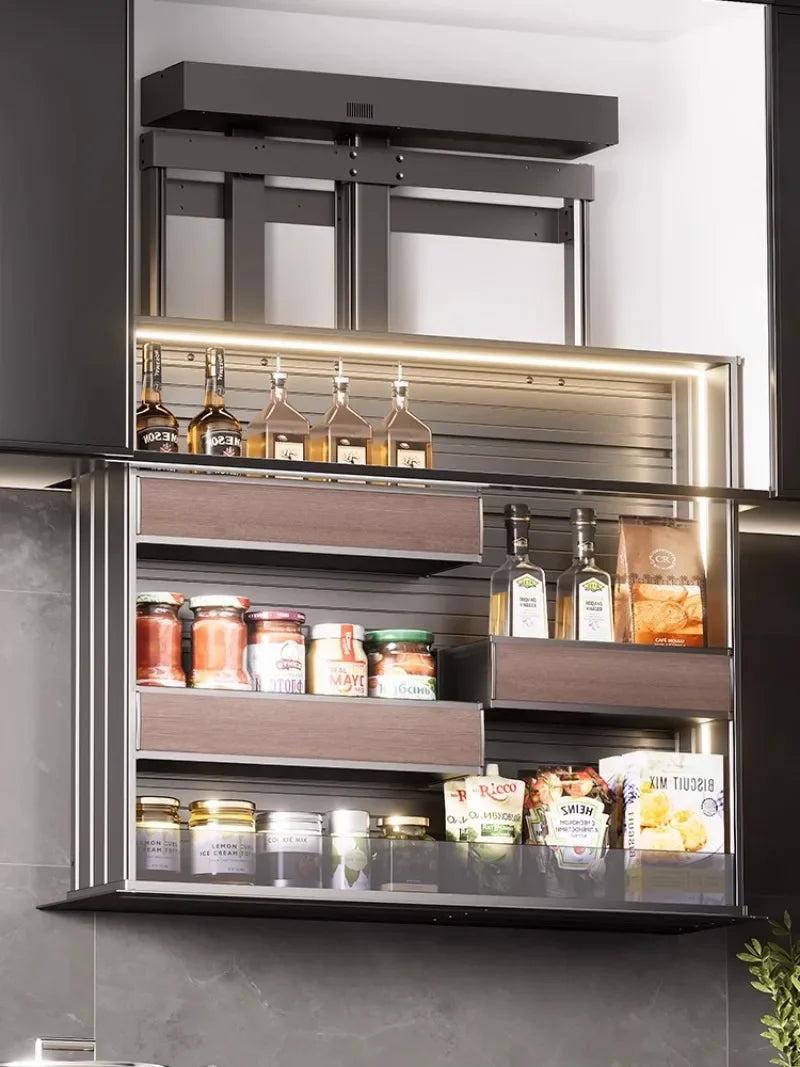 kitchen cabinet intelligent lift basket machine hanging cabinet seasoning rack basket