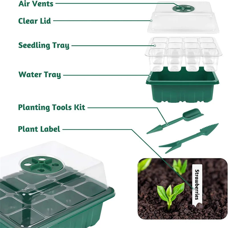 5 Pack Plant Propagators - 12-Cell Seed Trays with Lids, Indoor Gardening Kit for Seed Planting