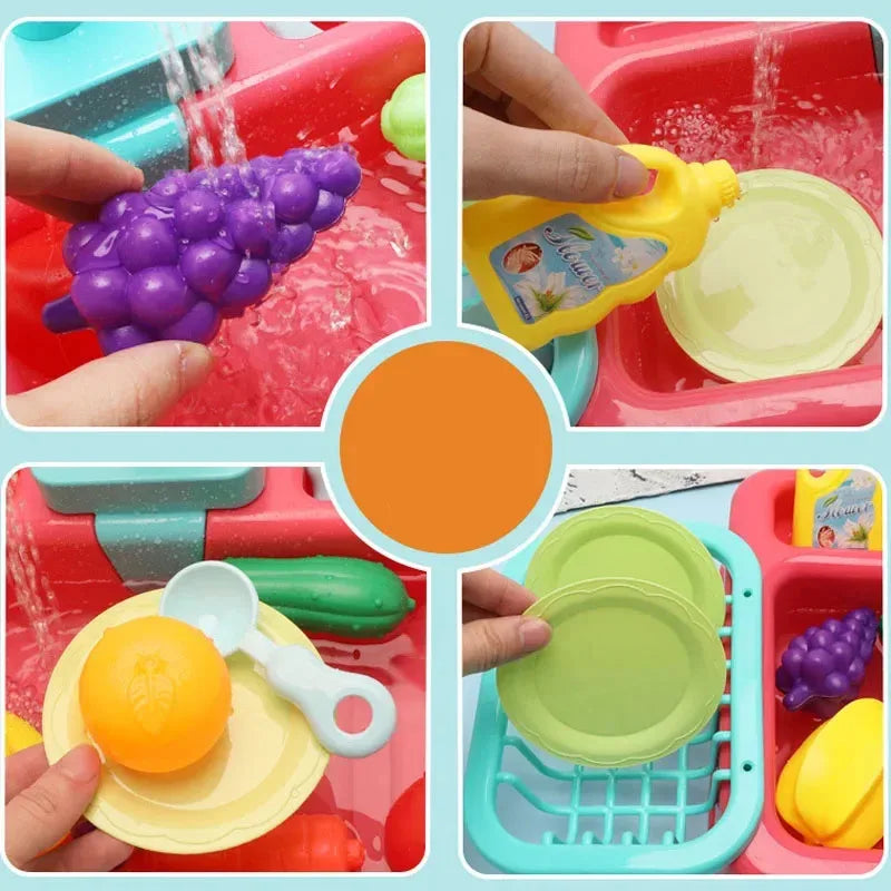 Kitchen Toy Plastic Dish Wash Sink Set With Faucet Pretend Play Cleaning Housework Educational Role Play Kitchen Water Fun Toys