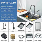 304 Stainless Steel Waterfall Kitchen Sink Sink Large Single basin With Large Single Slot Sink Above Counter With Cup Disher