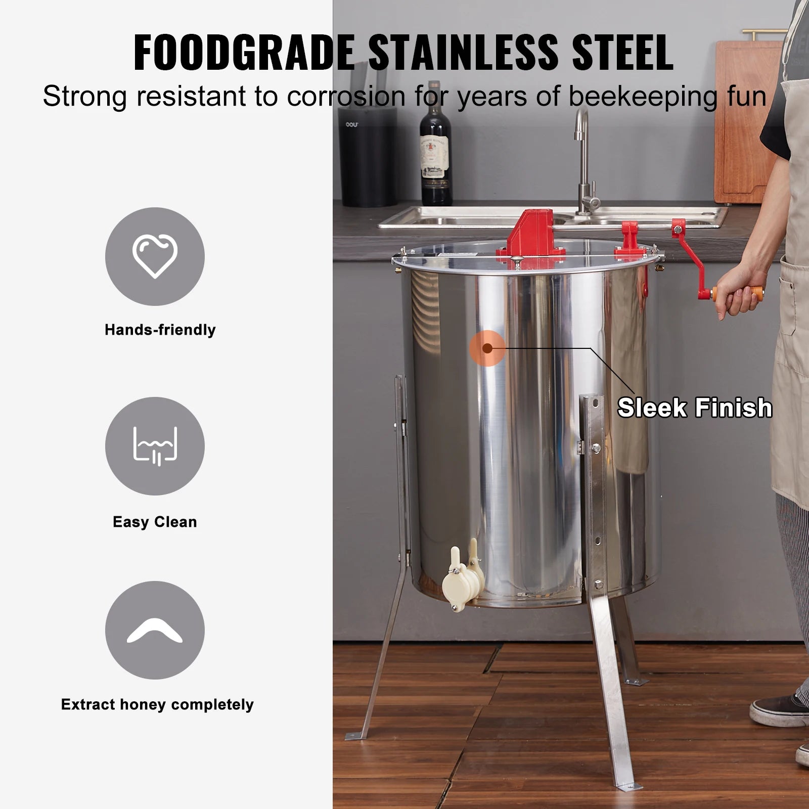 SucceBuy Honey Extractor 4/8 2/4 Frame Electric Stainless Steel Honeycomb Spinner Crank Honey Centrifuge Beekeeping Equipment
