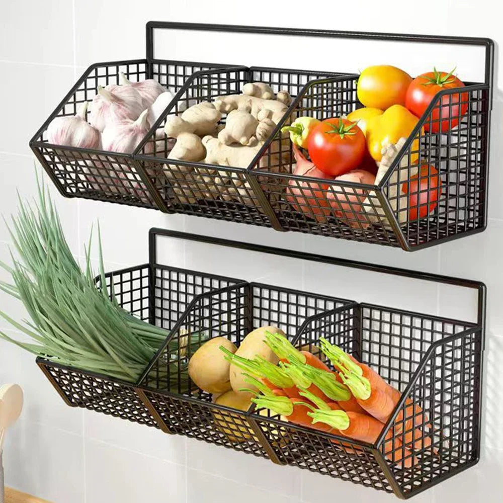 Kitchen Wall Mounted Storage Rack Vegetables Fruits Holder Onion Garlic Condiments Spice Single Layer Storage Shelf Organizer