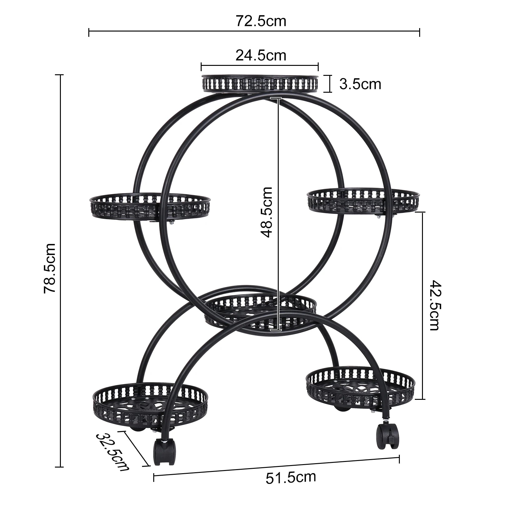 4 Layer 6 Pots Flower Holder Plant Stand Shelf 4-Wheel Free Moving Dispaly Shelf Rack Balcony