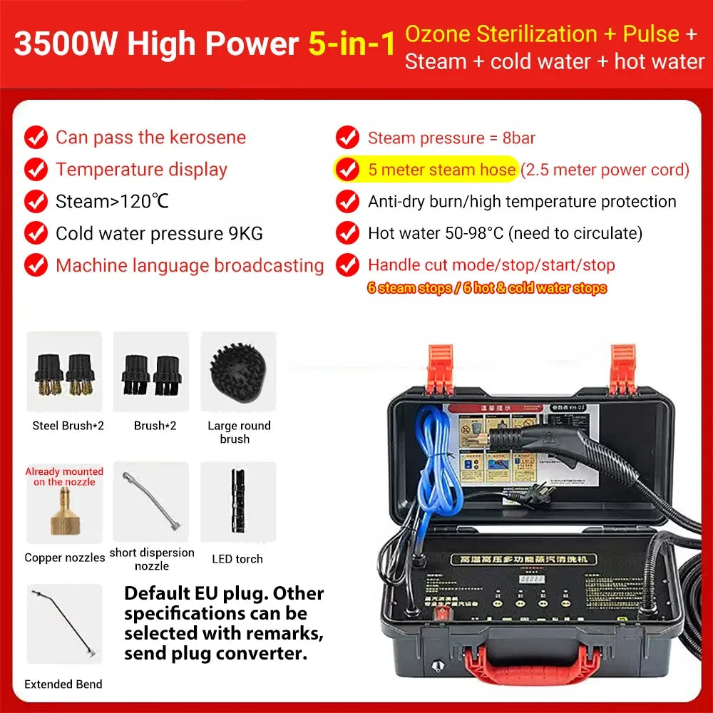 3500W Commercial Household Steam Cleaner Air Conditioning Kitchen Range Hood Automotive Steam Cleaner and Alkaline Cleaning