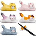 Ceramic Cat Chopstick and Utensil Holder Spoon Fork Rest Stand Japanese Style Tableware Storage Rack for Kitchen Organization