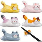 Ceramic Cat Chopstick and Utensil Holder Spoon Fork Rest Stand Japanese Style Tableware Storage Rack for Kitchen Organization