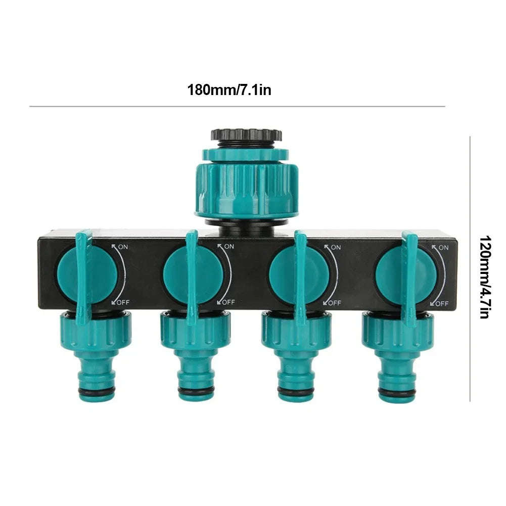 4 Way Hose Connector Splitter Garden Irrigation Water Splitter 3/4" and 1/2" Watering Connector Fittings Valve Water Distributor