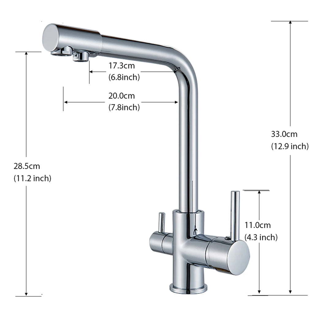 Pure Water Kitchen Faucet Chrome Stainless Steel Dual handle Hot Cold Water Mixer Tap Filtered Deck Mounted Torneira Crane Tap