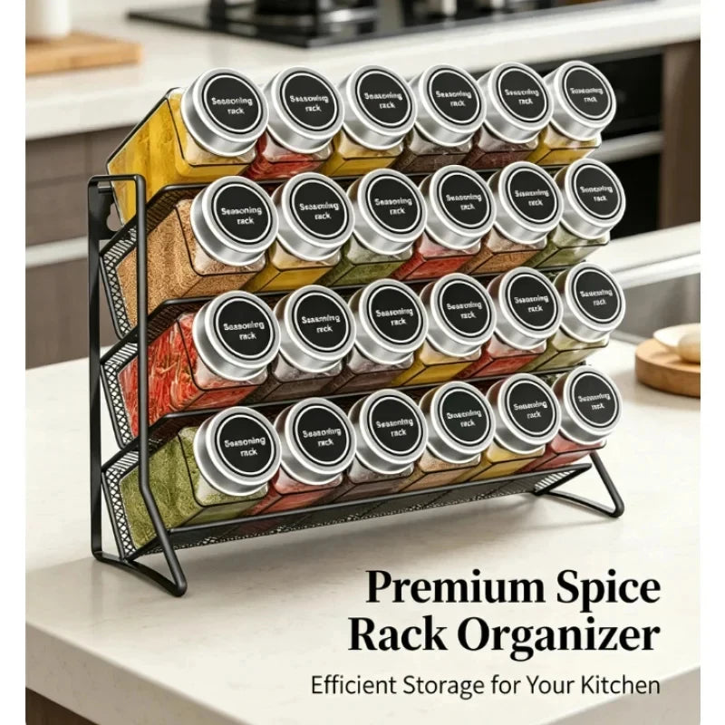 Carbon Steel 4 Tier Kitchen Storage Shelf Non-Slip Multifunctional Cupboard Spice Organizer Pantry Rack for Home Daily Use