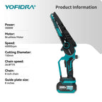 YOFIDRA Brushless 8 inch Electric Pruning Saw Chainsaw Rechargeable Woodworking Saw Power Tool Fit For Makita 18V Battery Pin