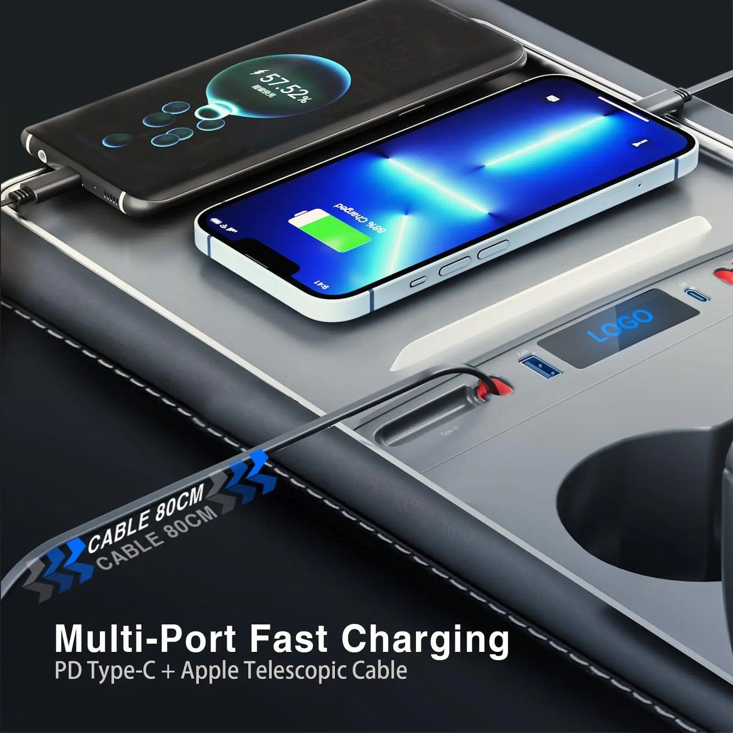 Car USB Charger Multi Port for 2021-2024 Tesla Model 3/Y,Multifunctional Tesla Accessories with Logo Gifts for Tesla Owners