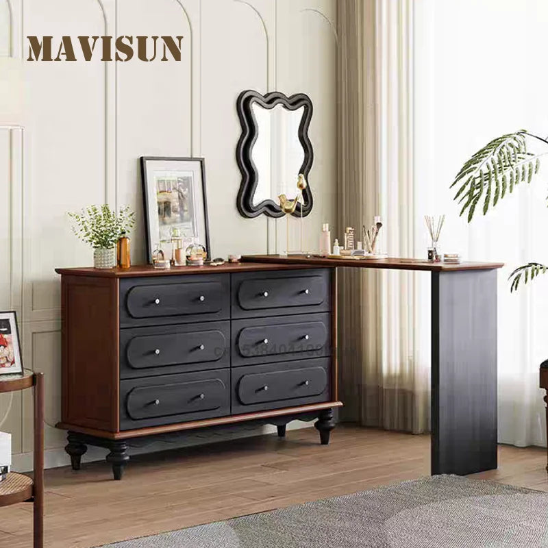 Mid Century 85 cm Solid Wooden Dresser Set Six Drawers Elegant Design Spacious Counter top Bedroom Furniture Wooden Dresser