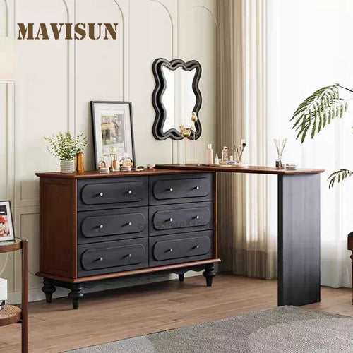 Mid Century 85 cm Solid Wooden Dresser Set Six Drawers Elegant Design Spacious Counter top Bedroom Furniture Wooden Dresser