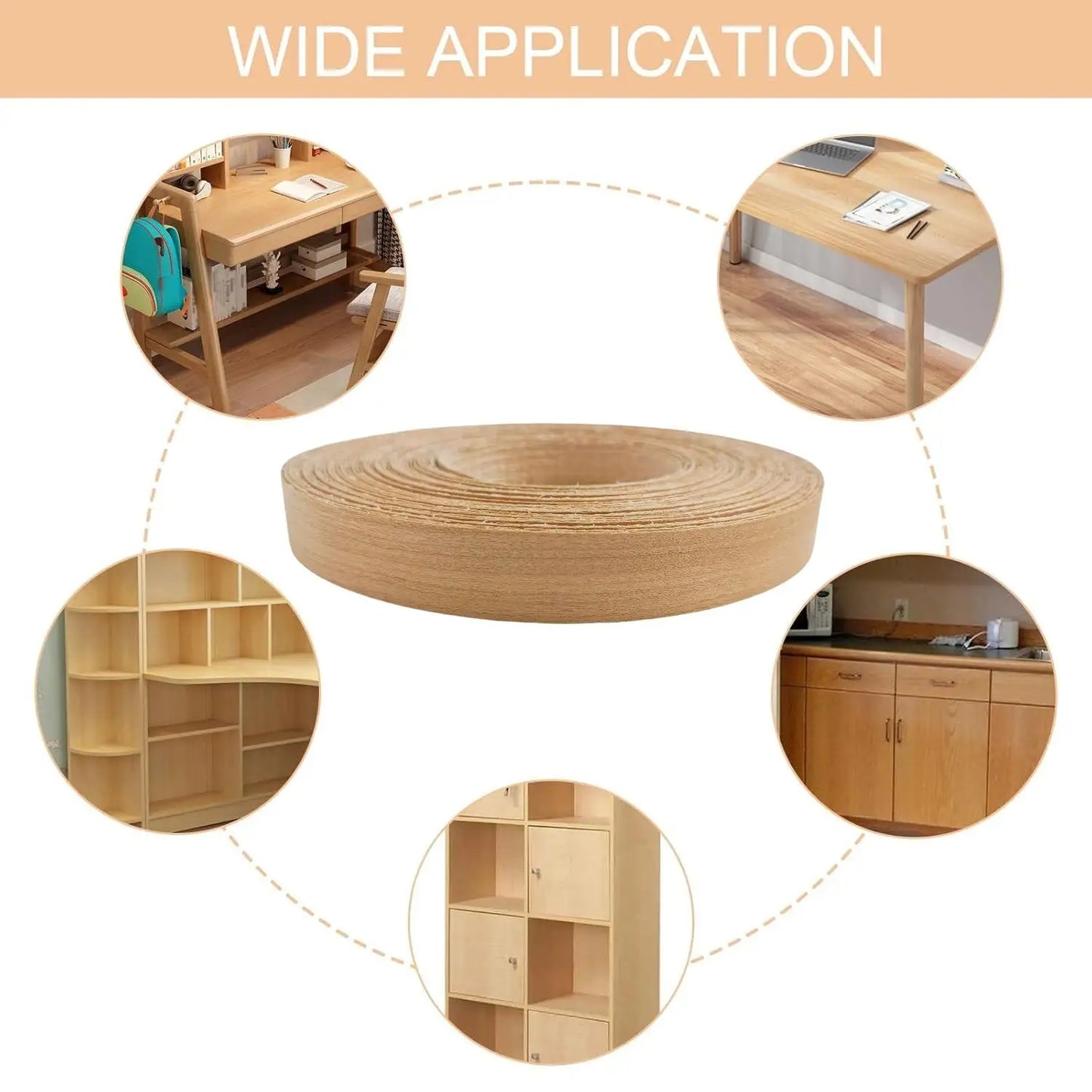 Pre-glued Maple/Birch/Oak/Pine/Walnut/Cherry/Ash/Acacia Wood Edge Banding Strip,Iron on Veneer Edging Trim for Furniture Repair