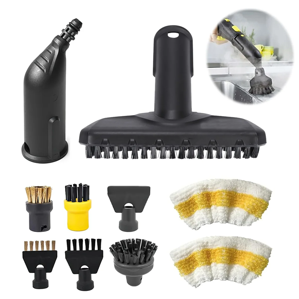 A66T 10-Piece Accessory Set for Karcher Steam Cleaners SC1, SC2, SC3, SC4, SC5 - Includes Nozzles, Brushes, and Cloths