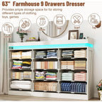 71" Wide 46" Tall Large Farmhouse 12 Drawers Dresser for Bedroom with LED Light and Power Outlets,Wood Rustic 12 Chests of Drawe