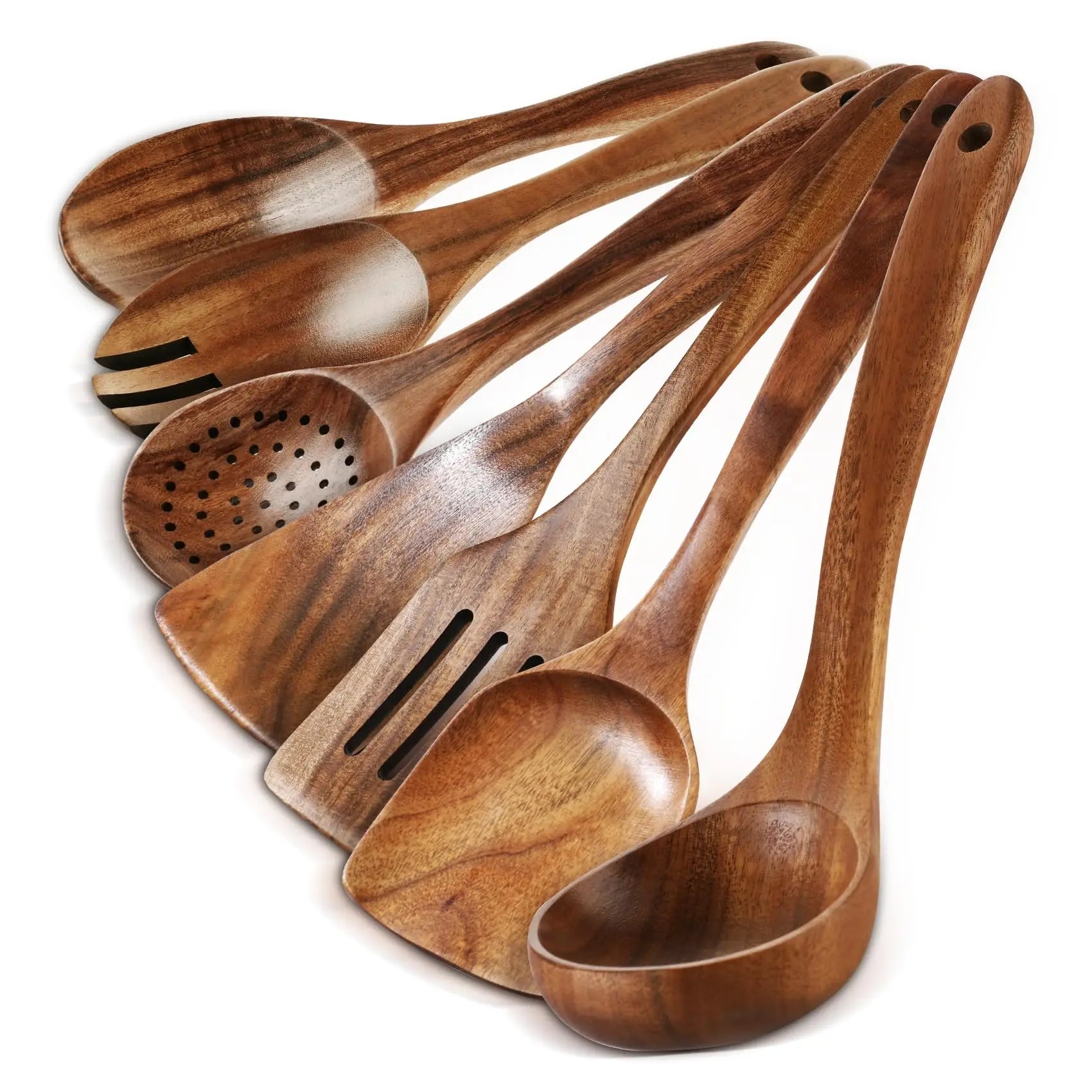 Kitchen Wooden Spoons for Cooking, Easy to Clean, Durable, Smooth with Comfort Grip - Non Toxic Wooden Cooking Utensil Sets